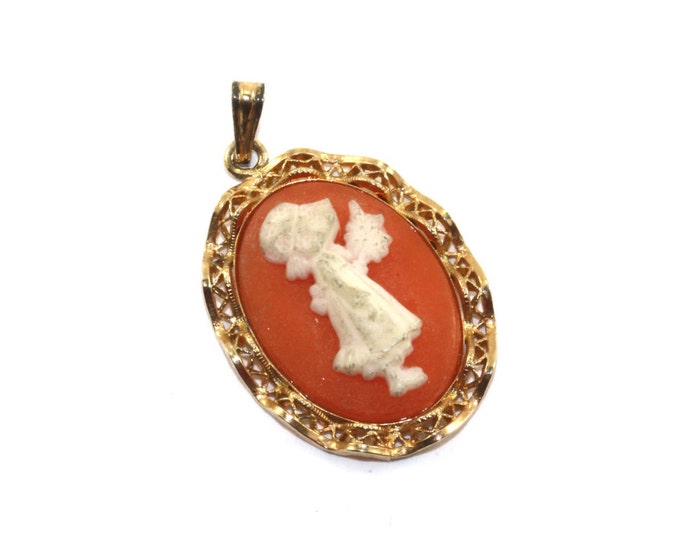Vintage Girl With Flowers Oval Cameo Style  Pendant 925 Sterling Silver PD 131