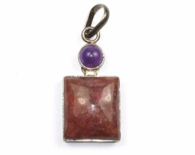 Vintage Square Garnet Amethyst Cabouchon Pendant 2 In 925 Sterling Pd 105(401734525876)