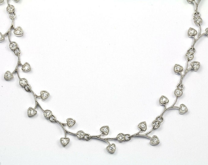 Vintage Tree Leaves Branches Design Crystals Inlay Necklace 925 Sterling Nc 189(273796571198)