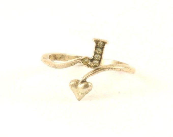 Vintage Silver Initial Letter J Crystals Design Ring 925 Sterling RG 3933
