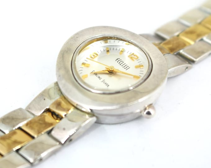 Vintage Ecclissi Japan Quartz Two Tone Movement Moisture Resistant Watch Sterling 925 Silver Case OT 32