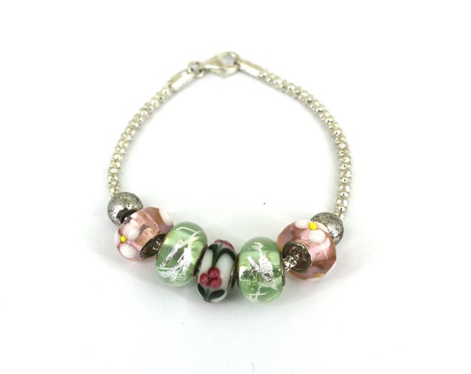 Vintage RCI Glass Flower Charm Bracelet   925 Sterling Silver BR 210