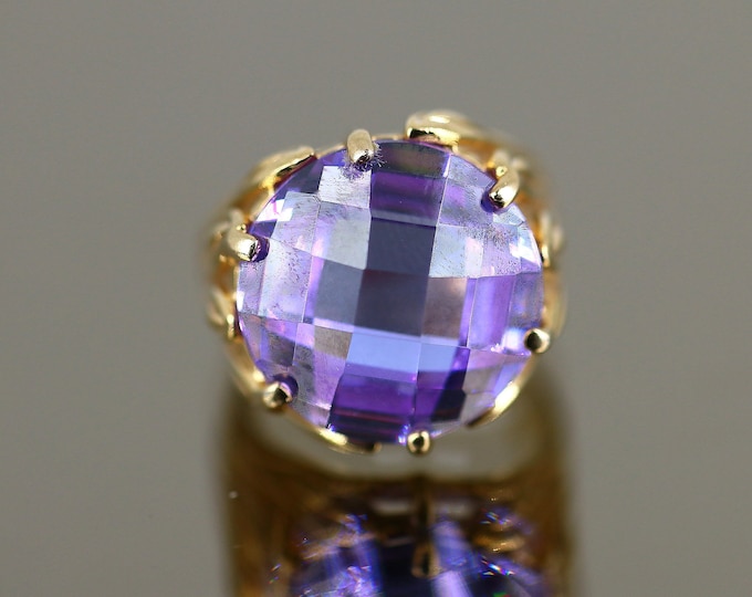 Size 6 Sparkling Lavender Crystal Gold Tone Ring 925 Sterling Silver RG 234