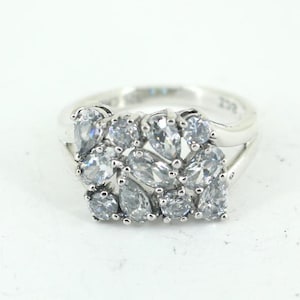 Vintage Size 7 Simulated Marquise White Floral CZ Ring 925 Sterling RG 4560