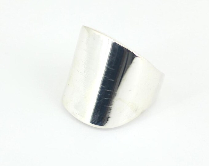 Vintage Size 6.25 Mirror Soft Square Wide Design Ring 925 Sterling Silver RG 4612
