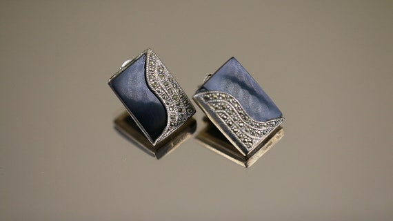 Vintage Square Rectangle Scroll Wave Marcasite St… - image 6