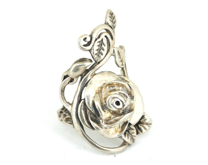 Vintage Size 5.25 Large Rose Nostalgic Flower Design Ring 925 Sterling Silver RG 3374