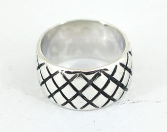 Vintage Pineapple Pattern Wide Design Band Ring 925 Sterling RG 4599