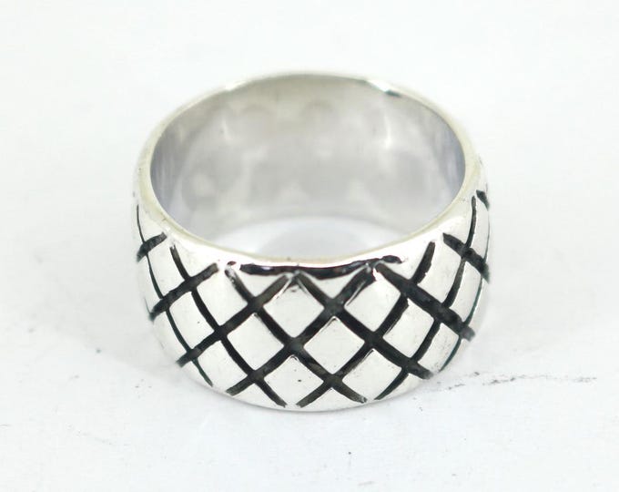 Vintage Pineapple Pattern Wide Design Band Ring 925 Sterling RG 4599