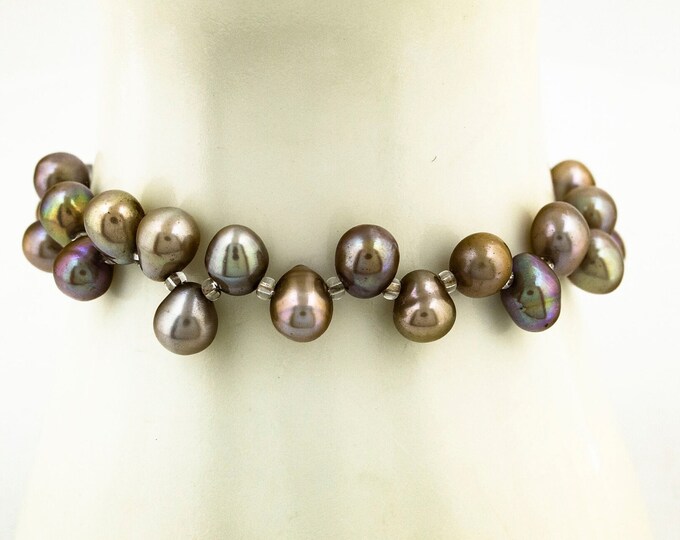 Beautiful Drop Shape Gray Pearl Beads Beaded Design Vintage Elegant Bracelet for Women 925 Sterling Silver Br 3308Q