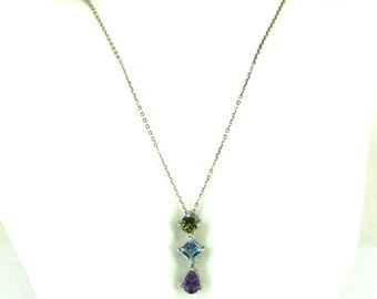 Vintage Three Stone sterling Silver Pendant Necklace  NC 020