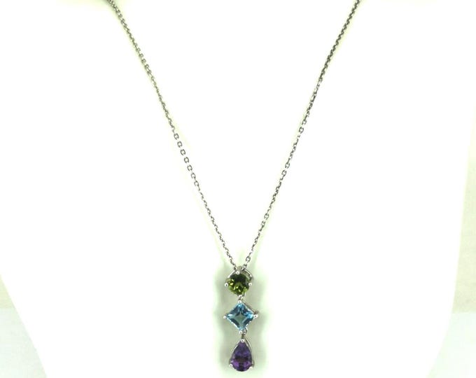Vintage Three Stone sterling Silver Pendant Necklace  NC 020