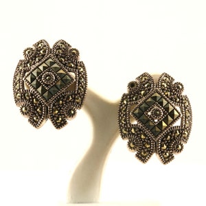 Vintage Judith Jack Scroll Design Marcasite Clip On Earrings Sterling Silver ER 808