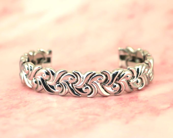 Vintage Textured Filigree Cuff Bracelet 925 Sterling Silver BR 187