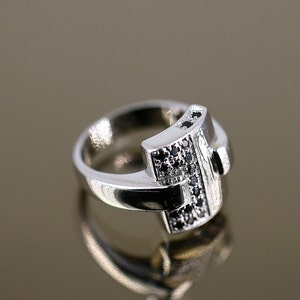 Vintage Size 8 Rectangle Black Crystals CZ Design Statement Ring 925 Sterling Silver RG 2593