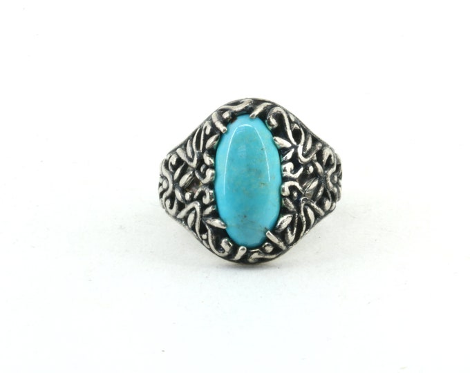 Vintage Size 8 1/4 Navajo Turquoise  Southwestern Design Ring 925 Sterling Silver  RG 2325