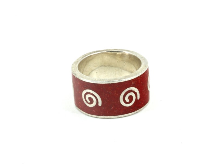 Vintage Size 8.25 Scroll Swirl Band Design Ring 925 Sterling Silver Rg 2638