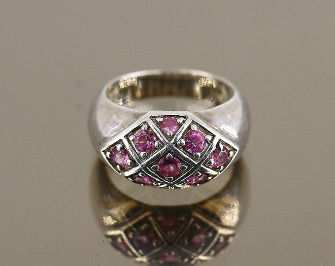 Vintage Size 6 Square Shape Pink Shiny Crystals CZ Plain Design Ring 925 Sterling Silver Rg 572
