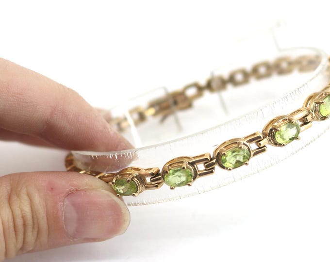 Vintage Green Crystal Gold Plated Bracelet Sterling Silver 925 BR 3236