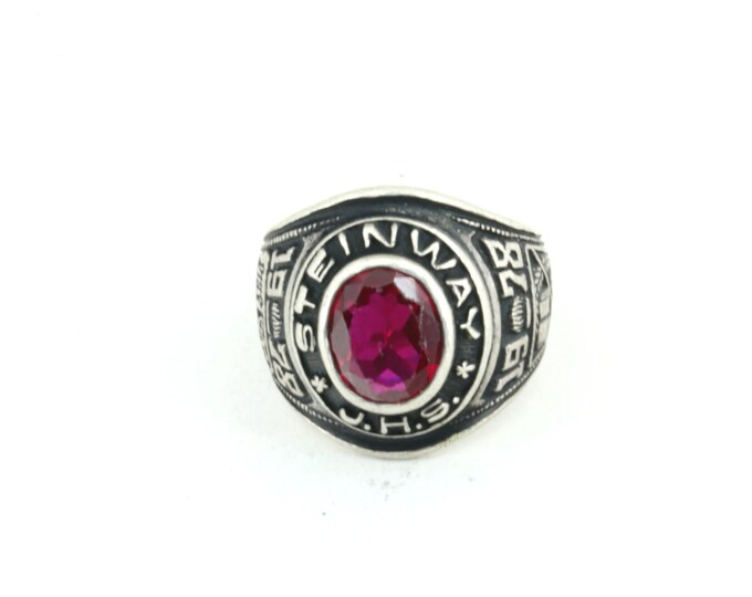 Vintage 1978 Steinway J.H.S Red Crystal Sterling 925 Silver School Ring Size 6.5 Rg 877