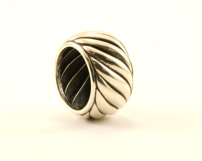 Vintage Size 7.25 Twisted Ribbed Wide Design Band Ring 925 Sterling Silver RG 3831