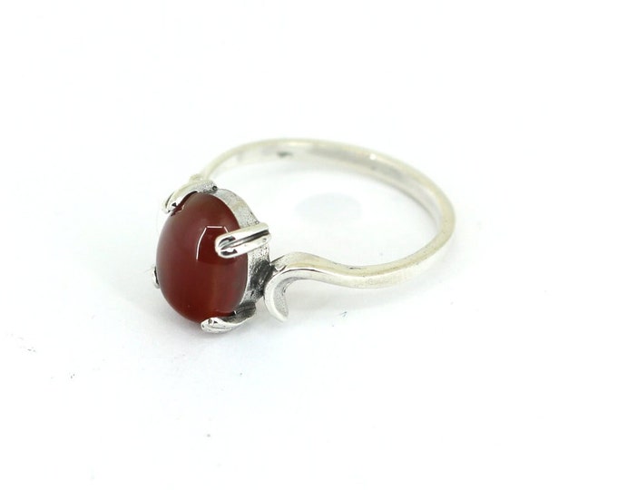 Vintage Size 7 Natural Crystal Energy Stone Red Agate Ring 925 Sterling Silver Ring RG 584