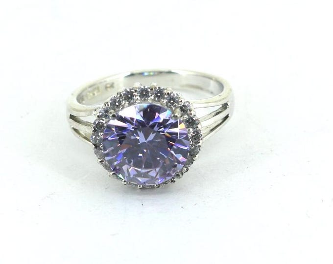 Vintage Size 7 Shiny Round Purple CZ Cocktail Ring 925 Sterling RG 4665