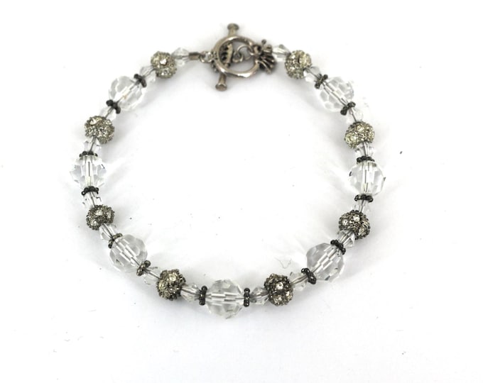 Vintage Clear Beads  Bracelet 925 Sterling BR 164