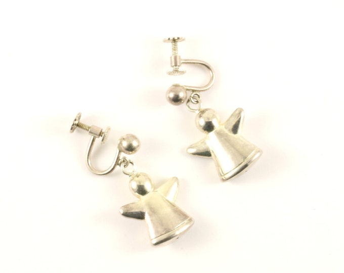 Vintage Cute Angels Design Dangle Earrings 925 Sterling Silver ER 1183