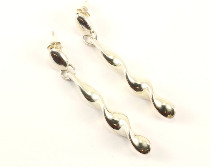 Vintage Swirl Spiral Design Drop Dangle Earrings 925 Sterling ER 432