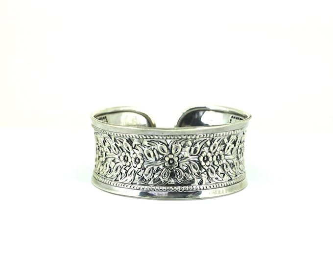 Vintage Thailand Scroll Floral  Cuff Bracelet 925 Sterling Silver BR 233