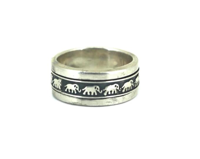 Vintage Sterling Silver Spinning Elephants Band Ring Size 10.25 RG 2302