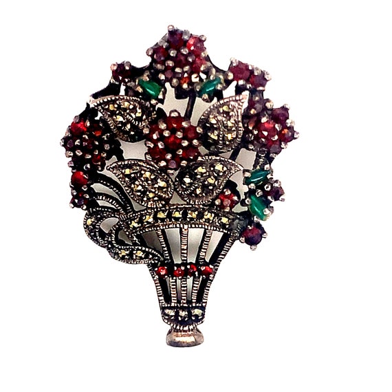 Vintage Brooch | Red Stone  Design Brooch | Green… - image 4