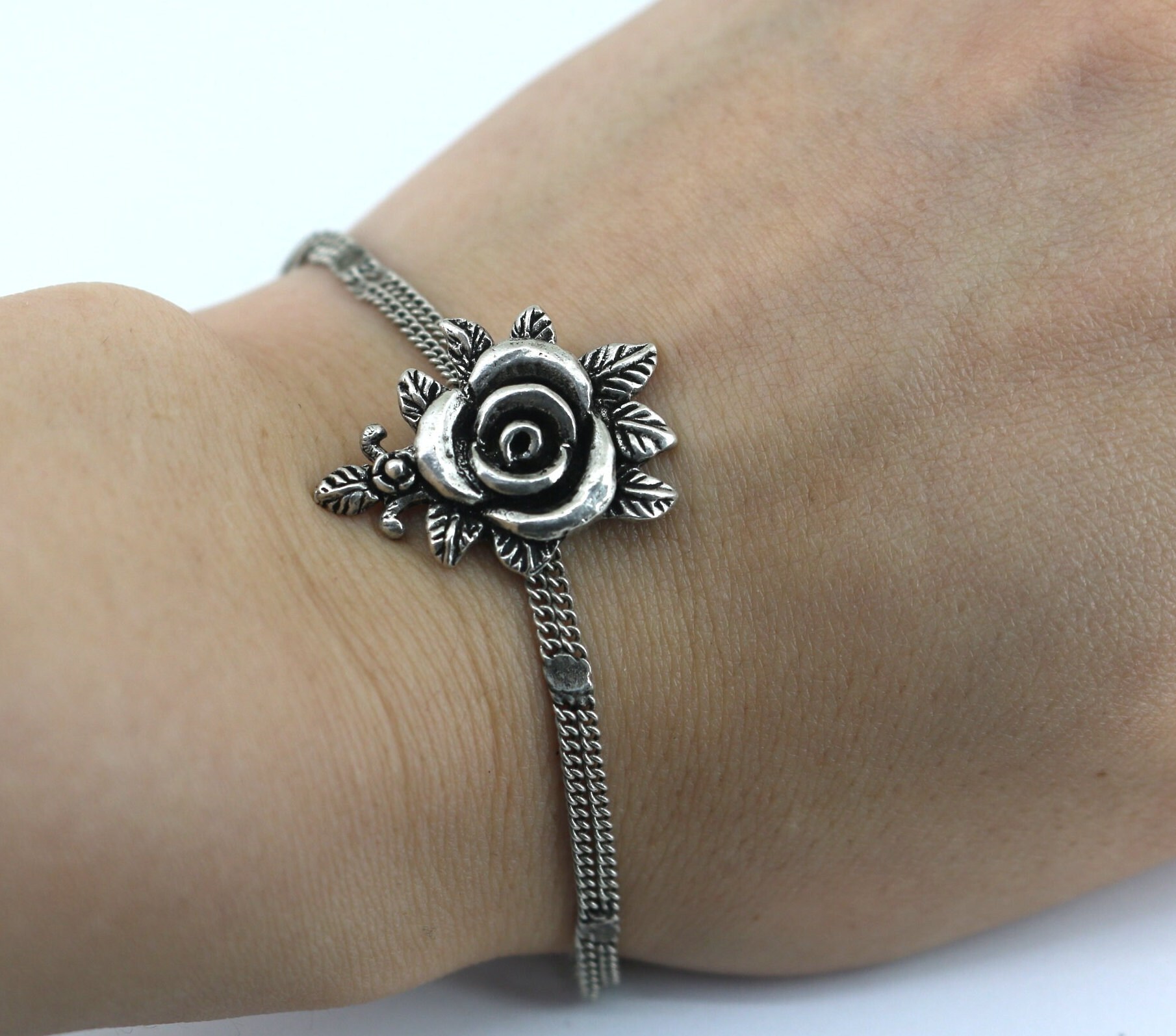 【HYERES LOR】25SS★ Essence Silver (W) Flower Bracelet Fashion 925Sterling Solid Silver Jewelry Wide Flower