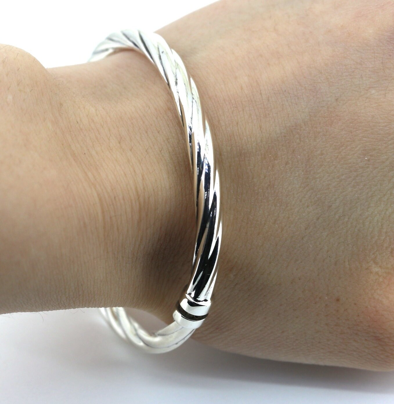 SILVER925 PLANE BANGLE/BRACELET/シルバー/ブレス Vintage Thailand Twisted Plain Magnetic Hinged Bangle