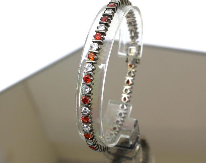 Vintage White And Red Crystals Design Tennis Bracelet Sterling Silver Br 2559(123759770738)