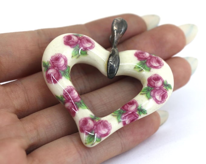 Vintage Sandra Pailit Art Floral Ceramics Glass Pendant 925 Sterling Silver PD 2239