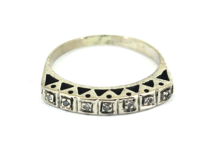 Vintage Size 6.5 1Ctw Real Natural White Diamonds Layered Design Band Ring 925 Sterling Silver RG 4688