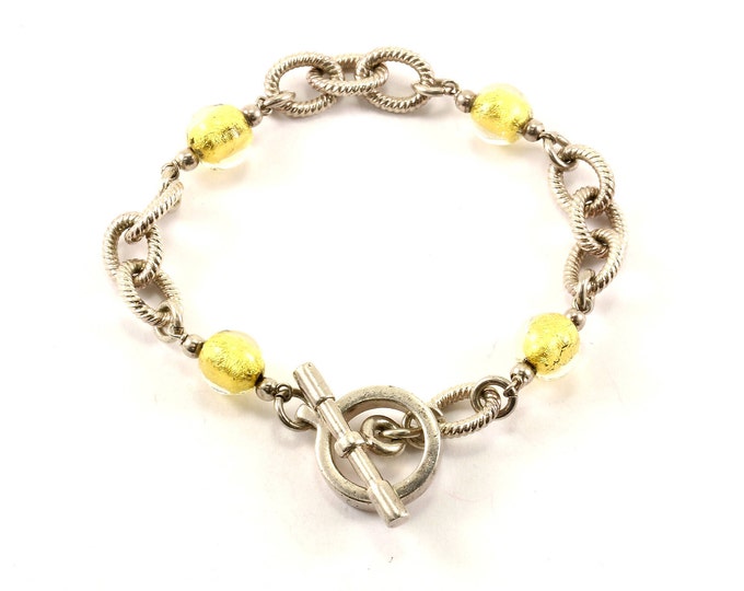 Vintage Medium Beaded Oval Link Chain Bracelet Sterling Silver BR 1732