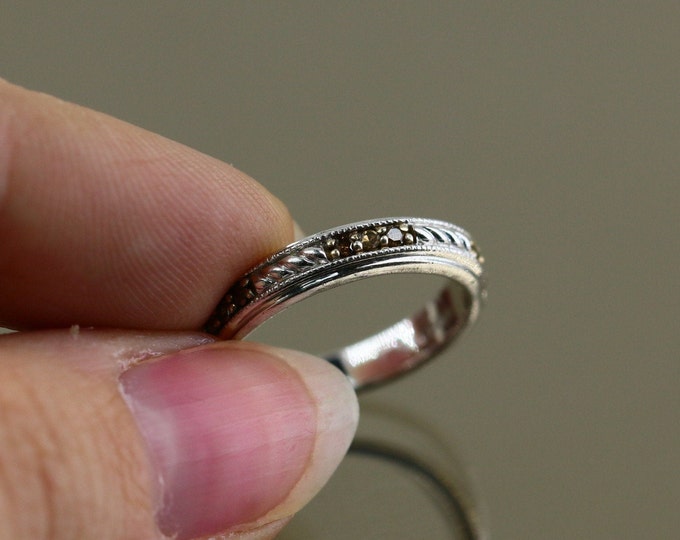 Vintage Size 6 Real Diamonds Champagne Color Braided Design Ring 925 Sterling Silver  Rg 1347C