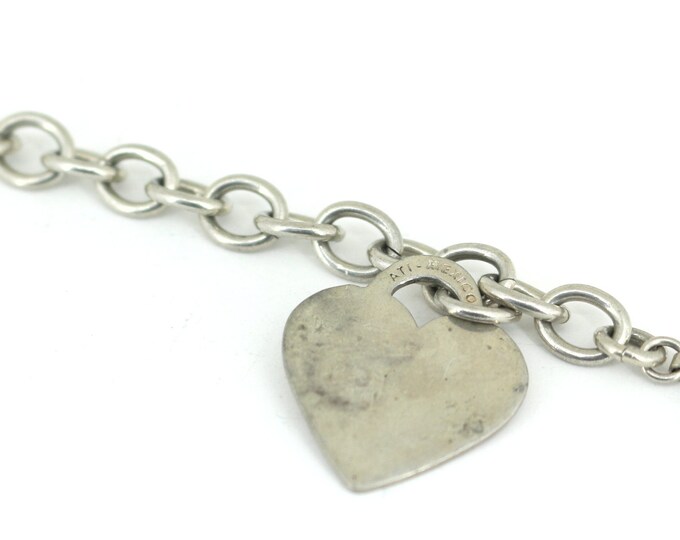 Vintage Mexico Heart Charm Chain Bracelet  Sterling 925 Silver BR  2708