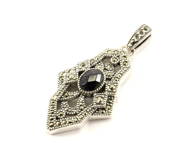 Vintage Marcasite & Goldstone Design Pendant 925 Sterling Silver PD 1620