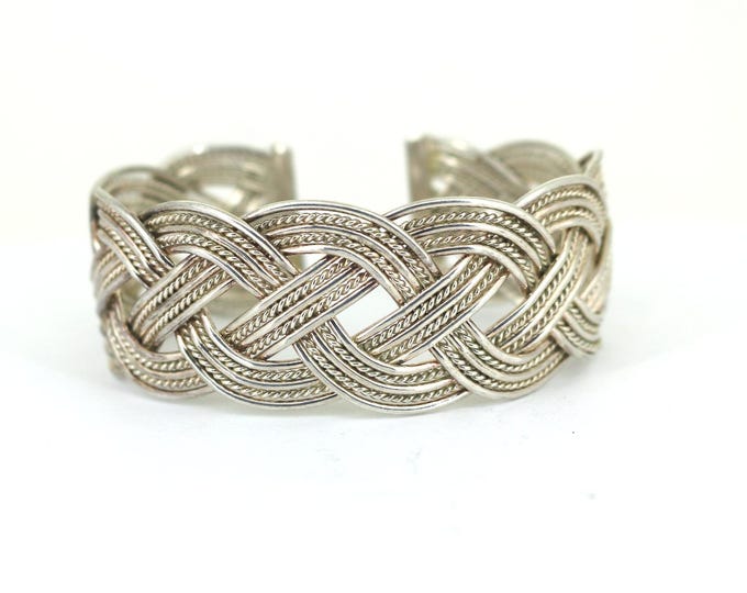 Vintage Elegant Wide Woven Cuff Bracelet 925 Sterling Silver BR 2250
