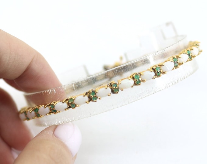 Vintage Oval Cut Natural Fire Opal Gold Plated Tennis Bracelet Sterling 925 Silver BR 3980