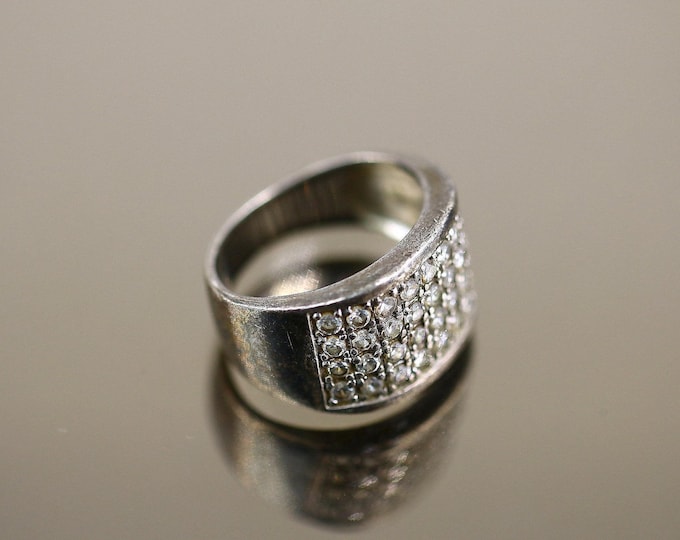 Vintage Size 7.75 Sparkling Crystals Cz Design Band Ring 925 Sterling Silver Rg 120