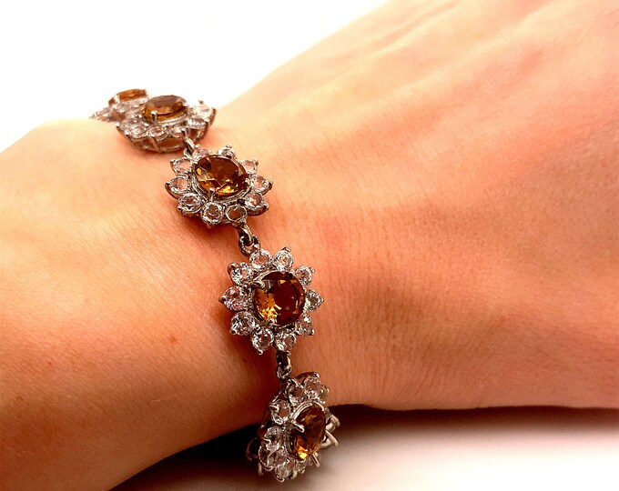 Vintage Bracelet | White Chrystal Design Bracelet | Chameleon Stone Design Bracelet | Floral Design Bracelet | Sterling Silver 925 | BR 304F