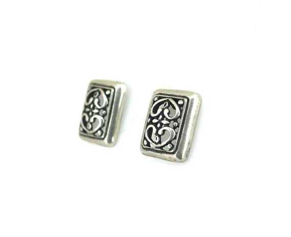 Vintage Rectangular Scroll Design Stud Earrings 9… - image 4