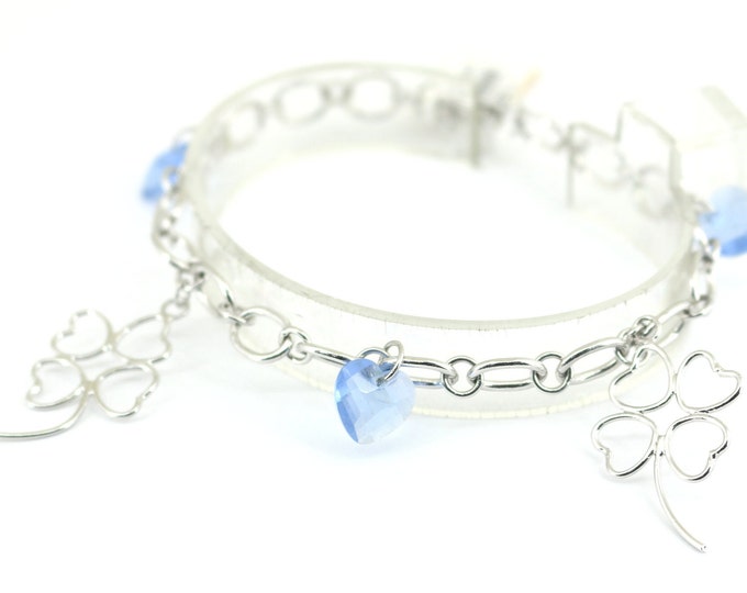 Vintage Hand-Crafted Tanzanite CZ Heart Baubles Charm Rolo Chain Bracelet Sterling Silver BR 2566