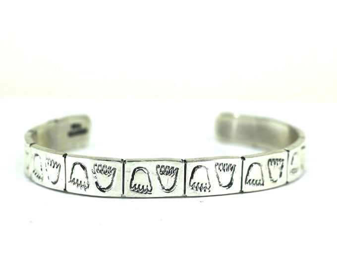 Vintage Boho Unique Carved Tooth Motif Cuff Bracelet Sterling Silver BR 3785