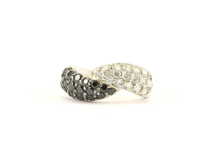 Vintage Size 6 Black & White Crystals Twsited Ring 925 Sterling Silver Rg 1460-e